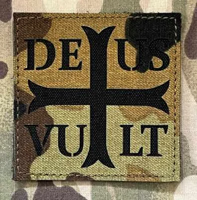 Action LaserCut Patch - DEUS VULT Cross - Large - Ranger Green - nášivka