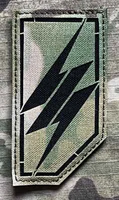 Ukrajina Military Velcro Patch 3rd Assault Brigade - International Rifle Battalion - Spanish Storm Company LaserCut - Multicam - nášivka