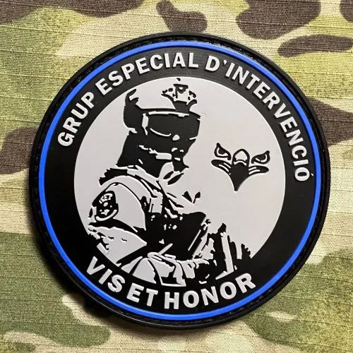PoliceFirePatches Spain Mossos d'Esquadra - GEI - Grup Especial d'Intervenció - Vis Et Honor PVC - Grey - nášivka