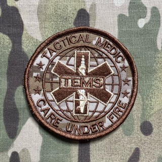 YJPF TEMS - Tactical Medic - Care Under Fire Patch - Desert Digital - nášivka