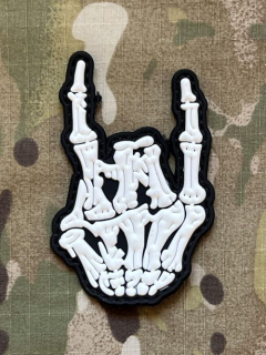 NoName Skeleton Sign of Horns PVC Patch - Black/GID - nášivka