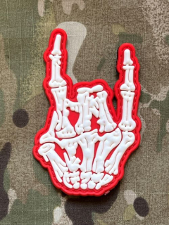 NoName Skeleton Sign of Horns PVC Patch - Red/GID - nášivka