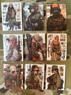 NoName Stickers Army Anime Girl Mini Stickers Set 10 - samolepky