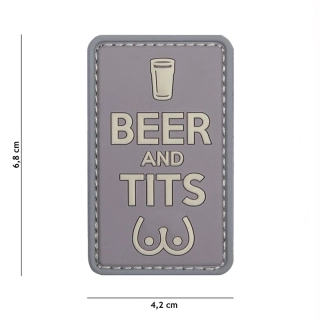101inc Beer and Tits PVC Patch - Grey - nášivka