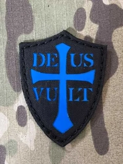 TF LaserCut Patch Deus Vult Crusader Shield Reflex Medium - Black/ Reflex Blue - nášivka