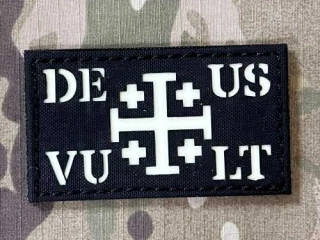 TF LaserCut Patch Deus Vult Cross Flag GID - Black/GID - nášivka