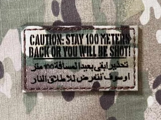 TF LaserCut Patch Caution Stay 100m Back Or You Will Be Shot Infra - Multicam - nášivka