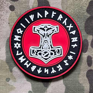 NoName Viking Mjolnir with Rune PVC Patch - Red - nášivka