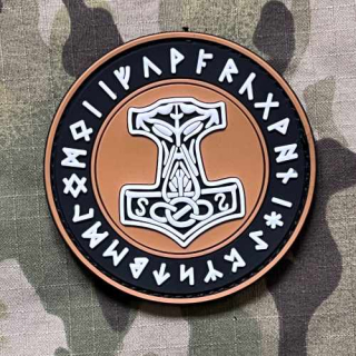 NoName Viking Mjolnir with Rune PVC Patch - Brown - nášivka