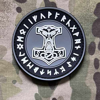 NoName Viking Mjolnir with Rune PVC Patch - Grey - nášivka