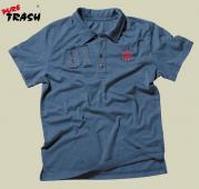PURE TRASH PoloShirt with Button Border - Blue - M