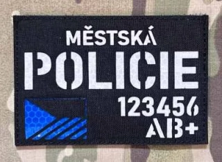 Action LaserCut Patch - ID Panel 120x80 Custom Made - MĚSTSKÁ POLICIE - Czech Flag - Black - nášivka