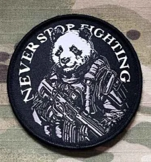 NoName Never Stop Fighting - Panda Warrior Woven Patch - Black - nášivka
