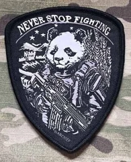 NoName Never Stop Fighting - Panda Warrior Woven Patch - Black - nášivka
