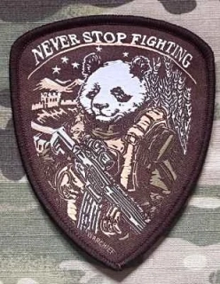 NoName Never Stop Fighting - Panda Warrior Woven Patch - Brown - nášivka