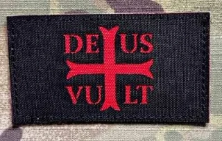 Action LaserCut Patch - DEUS VULT Cross Flag - Medium - Black - nášivka