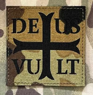 Action LaserCut Patch - DEUS VULT Cross - Large - Ranger Green - nášivka