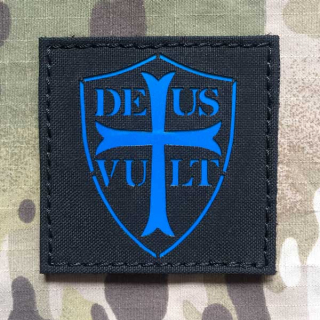 TF LaserCut Patch Deus Vult Crusader Reflex - Black/Reflex Blue - nášivka