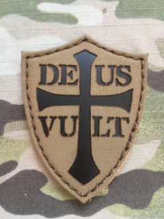 TF LaserCut Patch Deus Vult Crusader Shield Infra Medium - Coyote Brown - nášivka