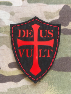 TF LaserCut Patch Deus Vult Crusader Shield Reflex Medium - Black/ Reflex Red - nášivka