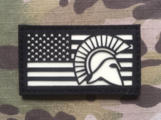 TF LaserCut Patch US Flag Spartan GID - Black/GID - nášivka
