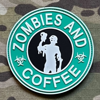 YJPF Zombies and Coffee PVC Patch - Green/GID - nášivka