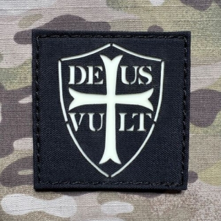 TF LaserCut Patch Deus Vult Crusader GID - Black/GID - nášivka