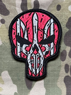 Ukrajina Military Velcro Patch Ukraine Skull Trident - Red/Grey - nášivka