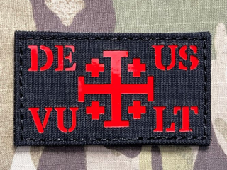 TF LaserCut Patch Deus Vult Cross Flag Reflex - Black/Reflex Red - nášivka
