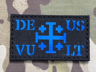 TF LaserCut Patch Deus Vult Cross Flag Reflex - Black/Reflex Blue - nášivka
